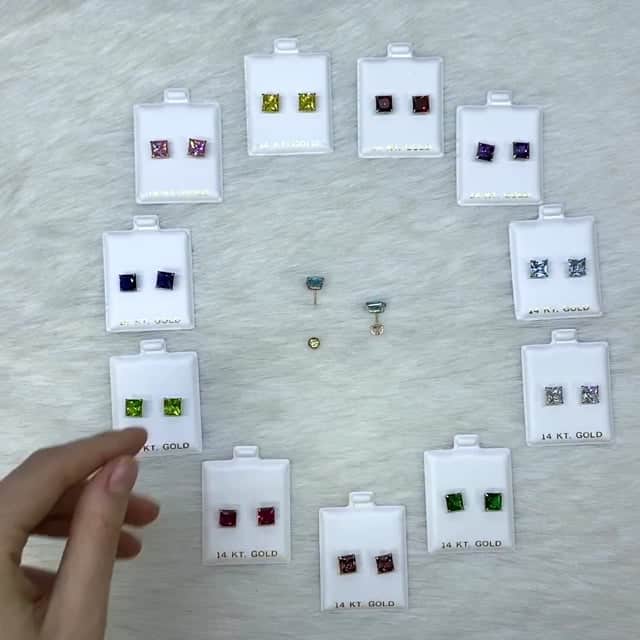 4Ct. T.W Princess Cut Birthstone 14K Yellow Gold Screw Back Stud Earrings