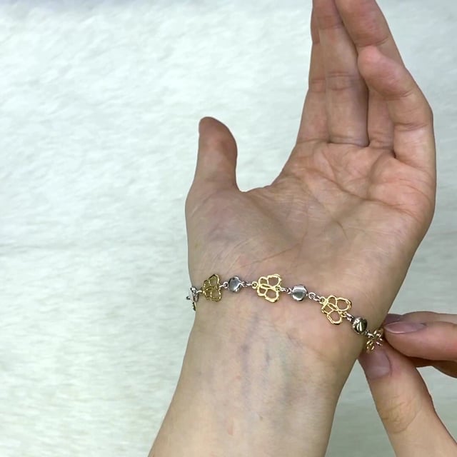 Yellow White Gold Tone Over 925 Silver Flower And Butterfly Bracelet 7.5"
