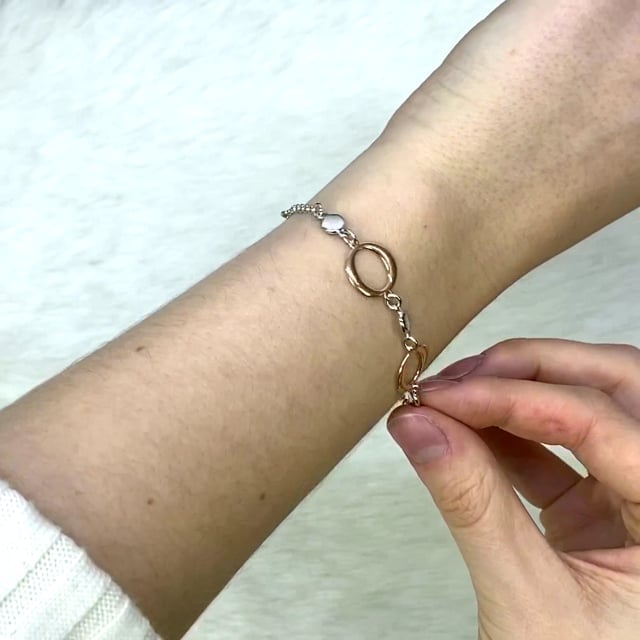 925 Sterling Silver Rose Gold Tone Oval Cable Bracelet 7.5"