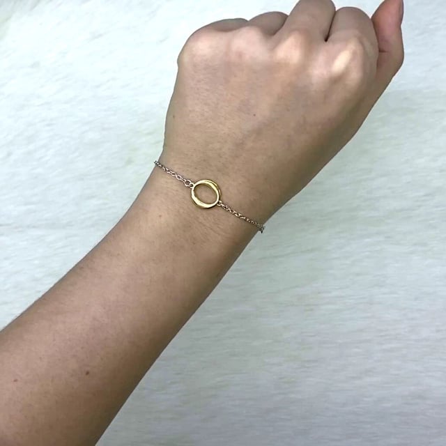 925 Sterling Silver Gold Tone Three Oval Design Cable Bracelet 7.5"