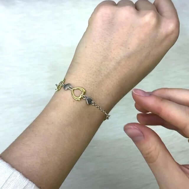 Sterling Silver Gold Open Hearts Cable Bracelet 7.5"
