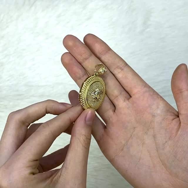 10K Yellow Gold CZ Medusa Miami Bezel Medallion Pendant 1.73"