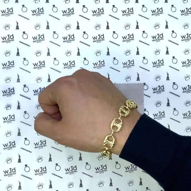 10K Yellow Gold 10mm 12mm Puffed Anchor Mariner Nugget Bracelet (Hollow) 8.5"