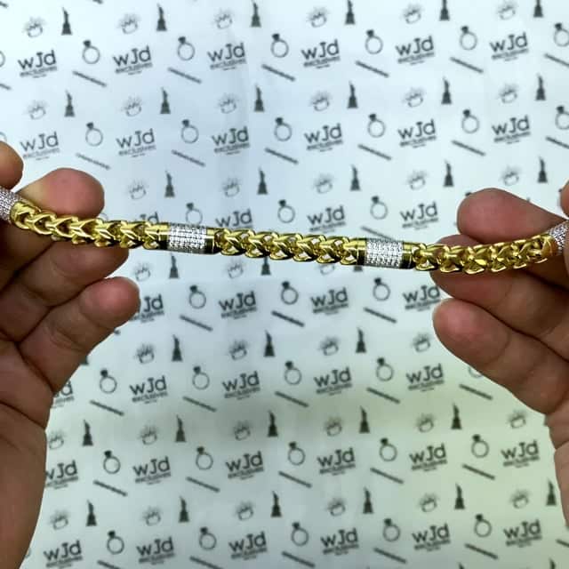 14K Yellow Gold 7.5mm Round Franco CZ Bullet Bracelet 8.5″