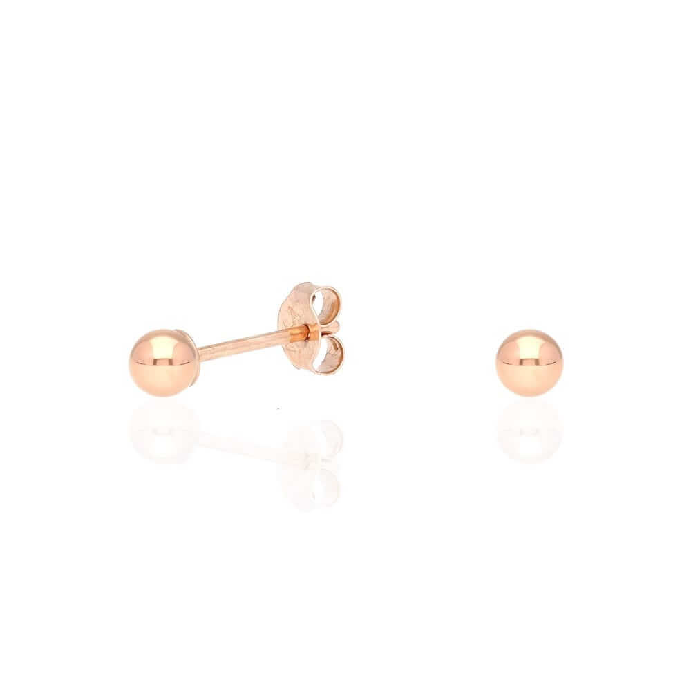 14k Rose Gold Ball Push Back Stud Earrings 3mm-10mm
