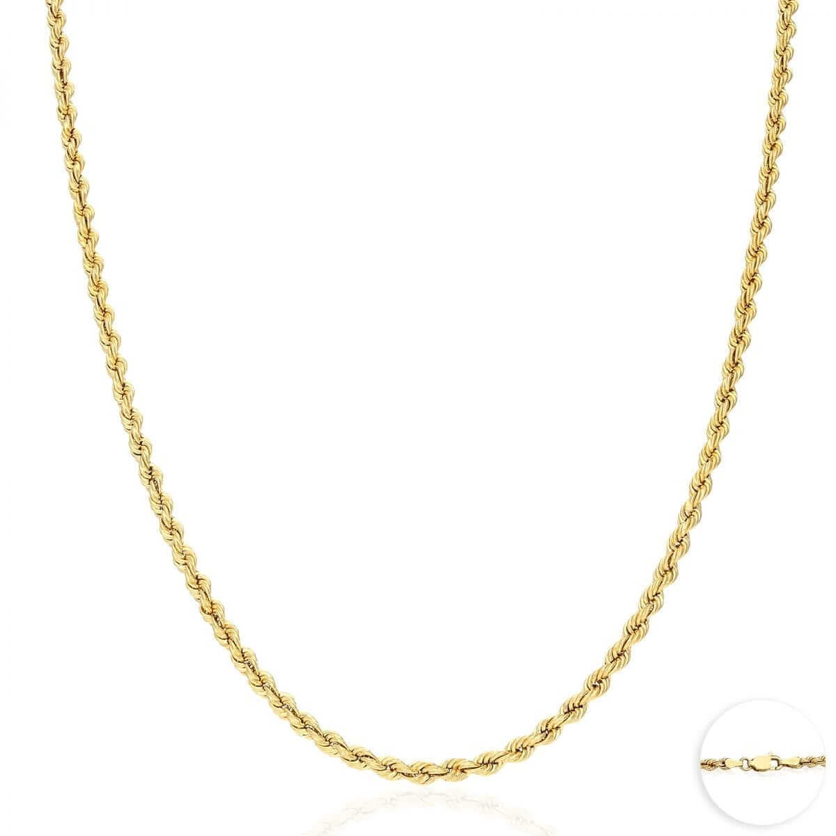 Kids 14K Yellow Gold 1.8mm-3mm Rope Chain (Hollow) 16"-20"