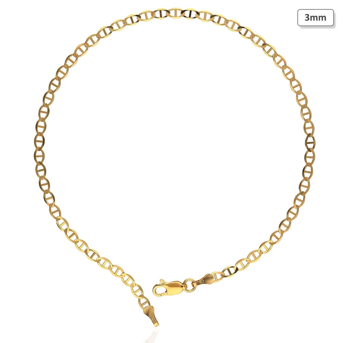 10K Gold Yellow 2mm-6mm Anchor Mariner Anklet 10"