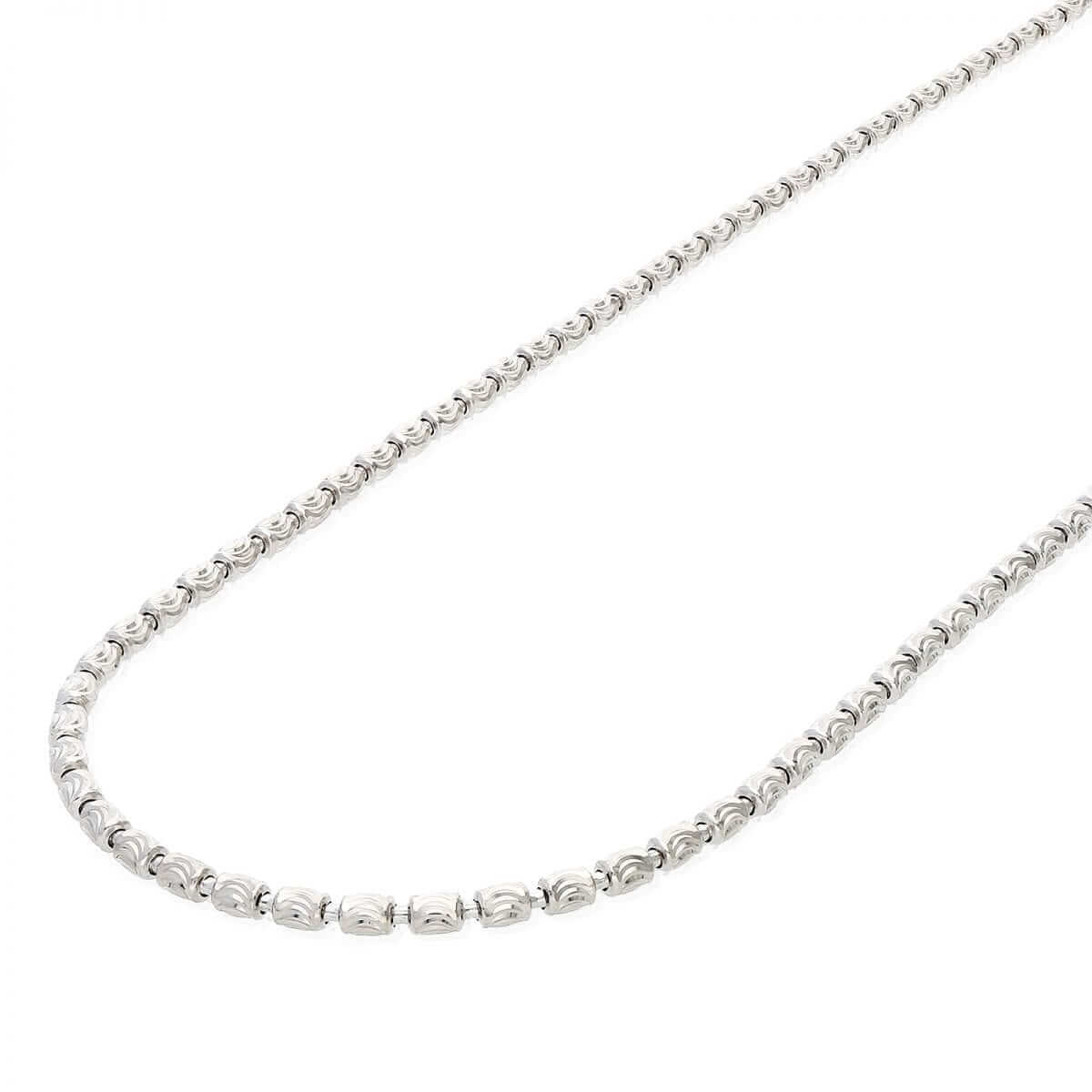 Sterling Silver 2mm-4mm White Half Moon-Cut Oval Barrel Beaded Chain (Solid Links) 18"-26"