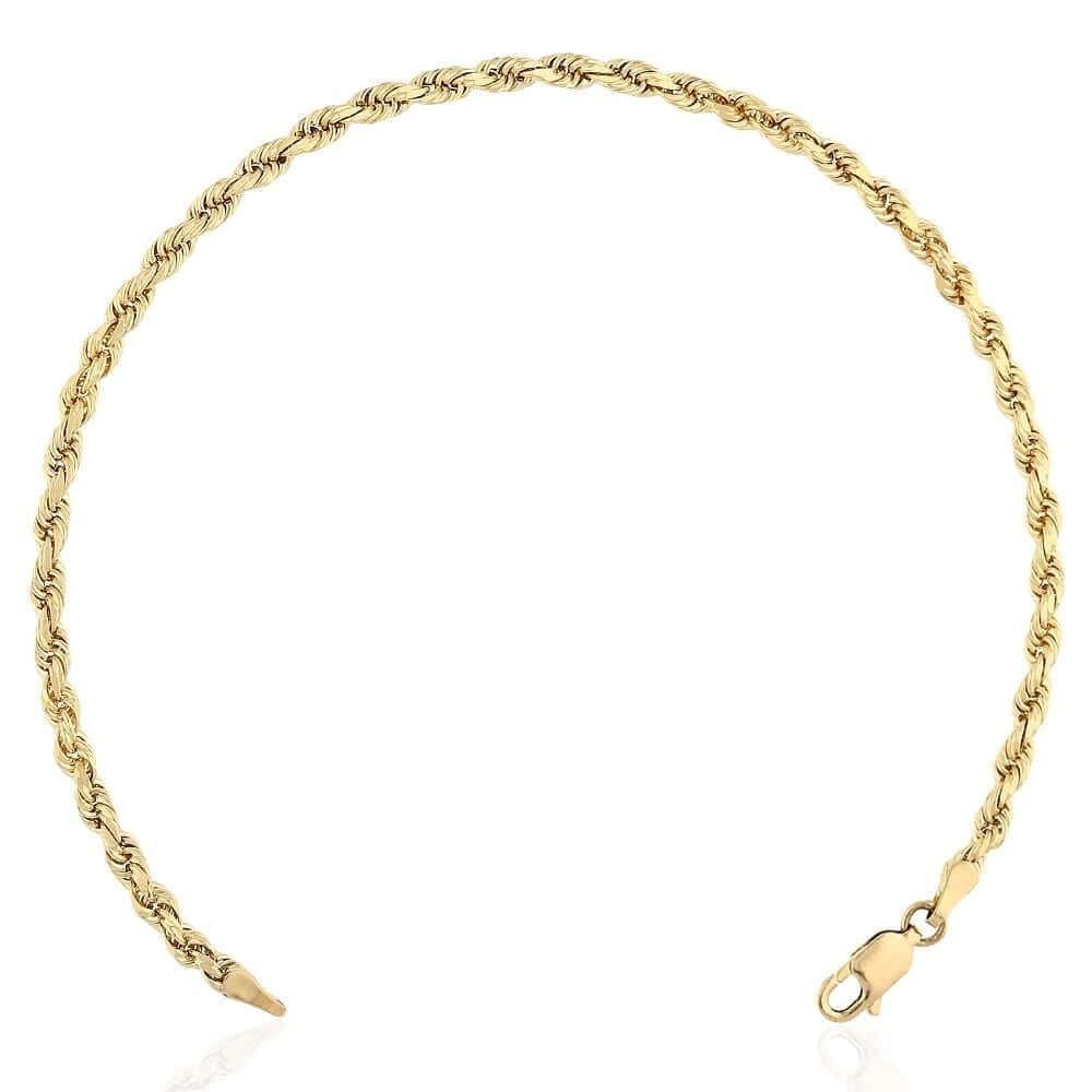 14K Yellow Gold Diamond-Cut 3mm-8mm Rope Bracelet (Solid Links) 8.5"