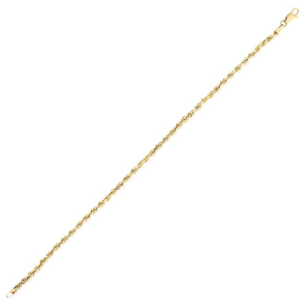 14K Yellow Gold Diamond-Cut 3mm-8mm Rope Bracelet (Solid Links) 8.5"