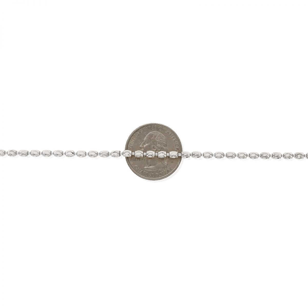 Sterling Silver 2mm-4mm White Half Moon-Cut Oval Barrel Beaded Chain (Solid Links) 18"-26"