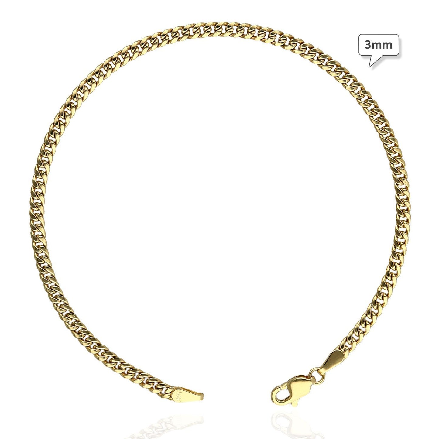 14K Gold Yellow Hollow 3mm - 4.5mm Miami Cuban Bracelet 8"