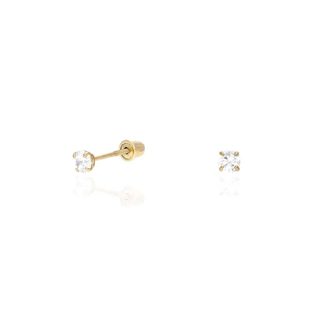 Real 14K Gold CZ Stud Screw Back Earrings 0.10Ct-4Ct