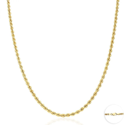 Kids 10K Yellow Gold 1.8mm-3mm Rope Chain (Hollow) 16"-20"