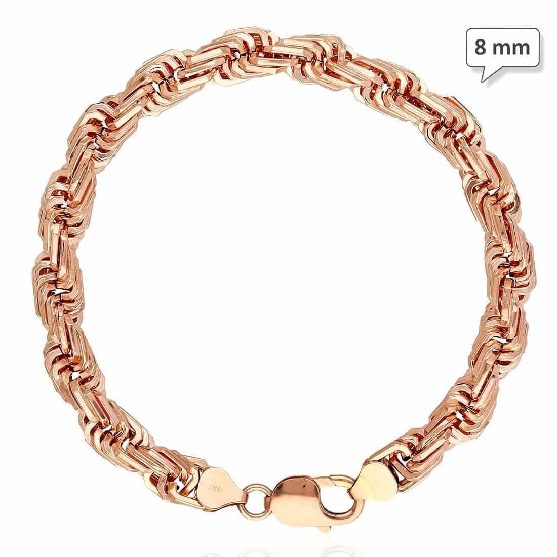 10K Gold Rose Square Hollow Rope Bracelet 5-8mm, 8-9"
