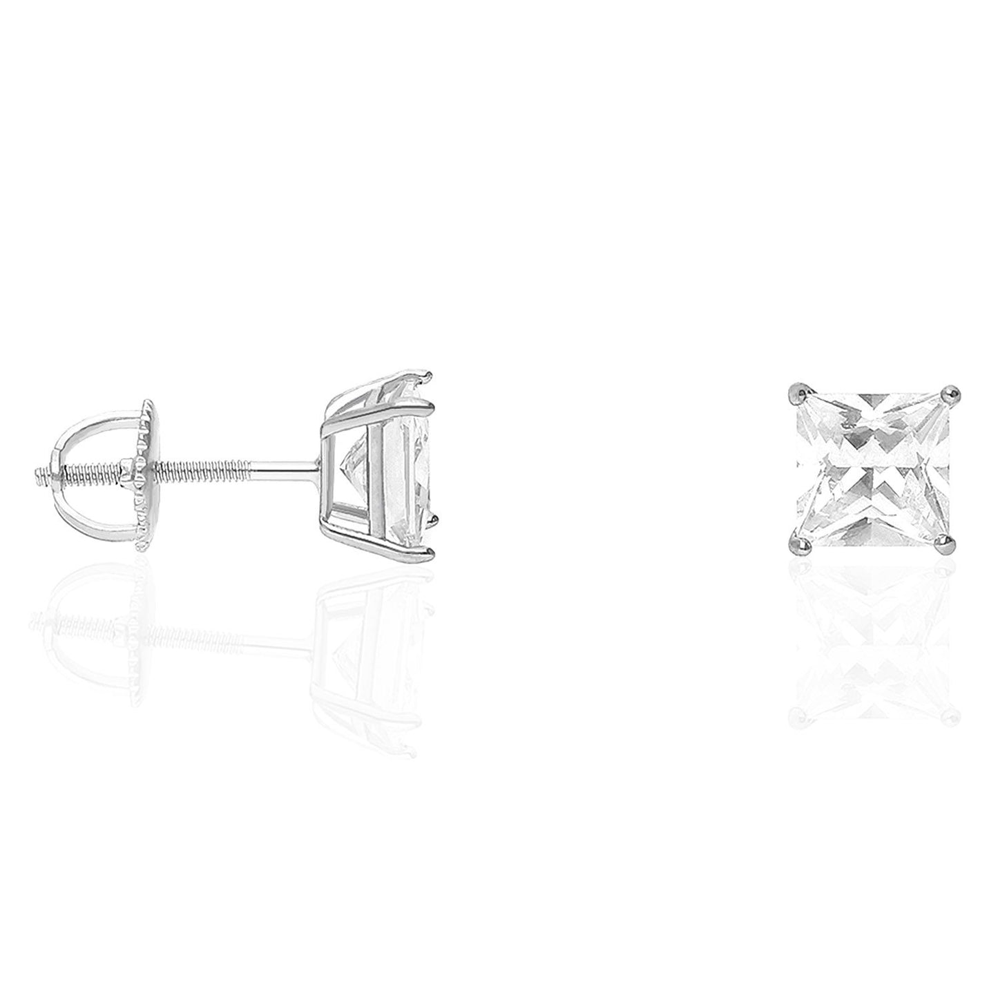 925 Sterling Silver Princess Cut CZ Solitaire Screw Back Stud Earrings 0.5CT-6CT