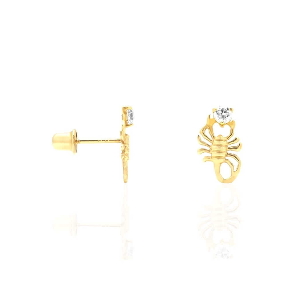 14K Yellow Gold Round Birthstone Scorpion Screw Back Stud Earrings
