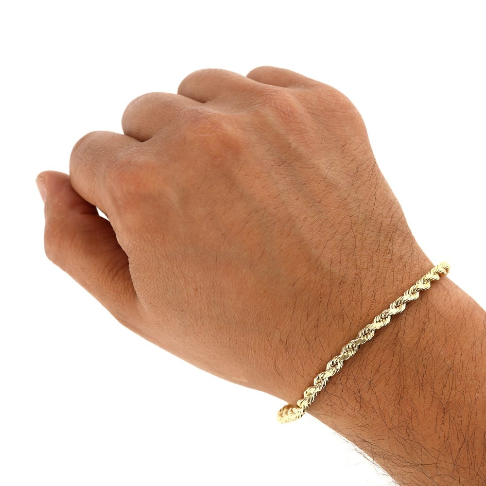 Solid 14k Gold Yellow Diamond Cut 3mm-8mm Rope Bracelet 8.5" HEAVY