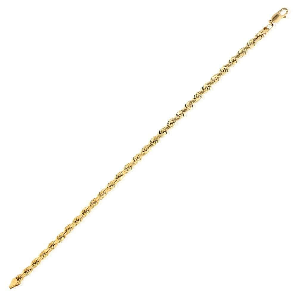 14K Yellow Gold Diamond-Cut 3mm-8mm Rope Bracelet (Solid Links) 8.5"