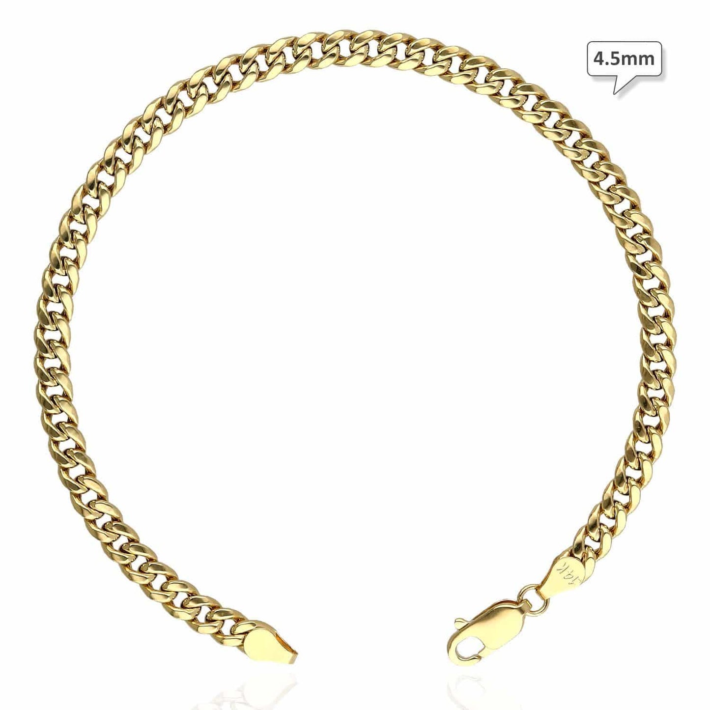 14K Gold Yellow Hollow 3mm - 4.5mm Miami Cuban Bracelet 8"