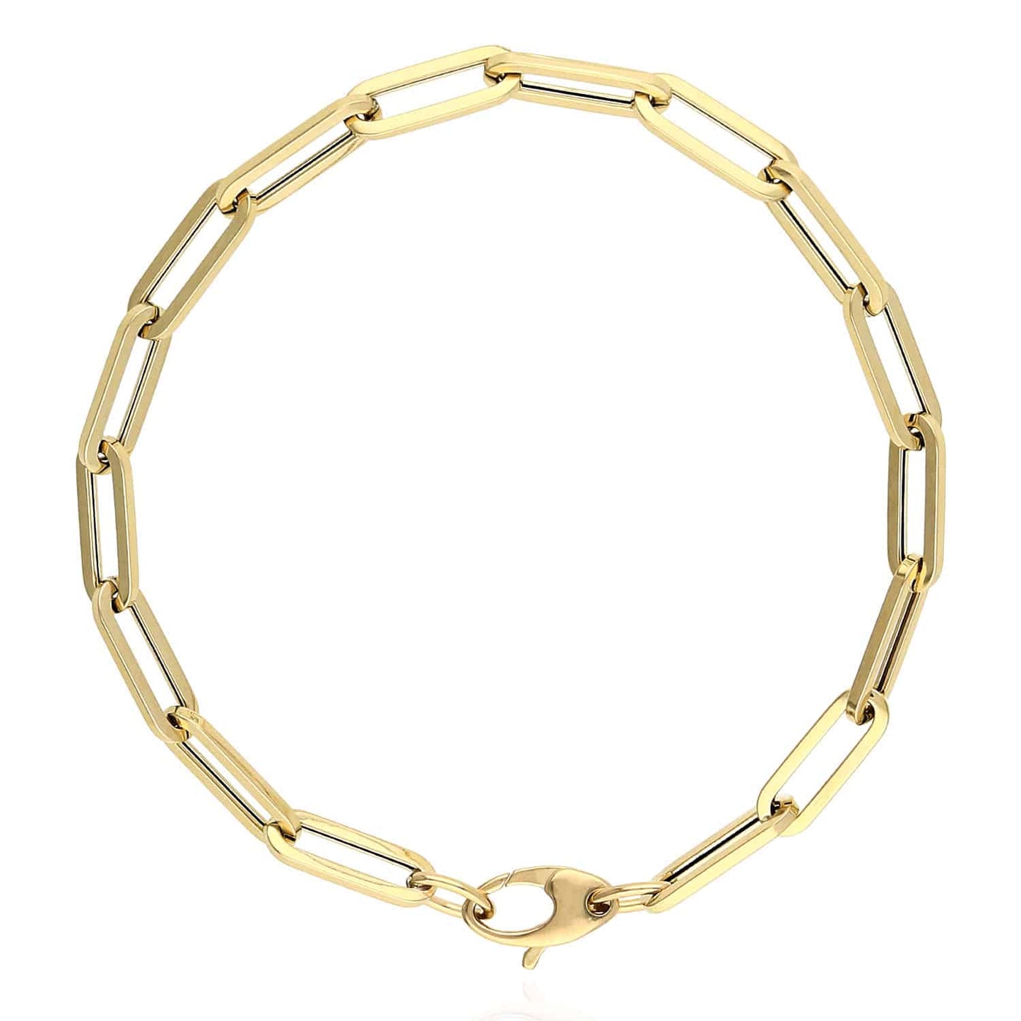 14K Real Gold 4.5mm-6.5mm Elongated Paperclip Bracelet 7.5"