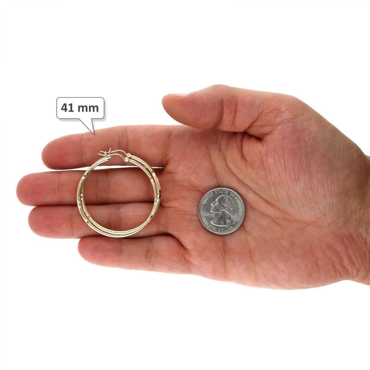 14K Yellow Gold 2mm Diamond-Cut Round Hoop Earrings 22-76mm