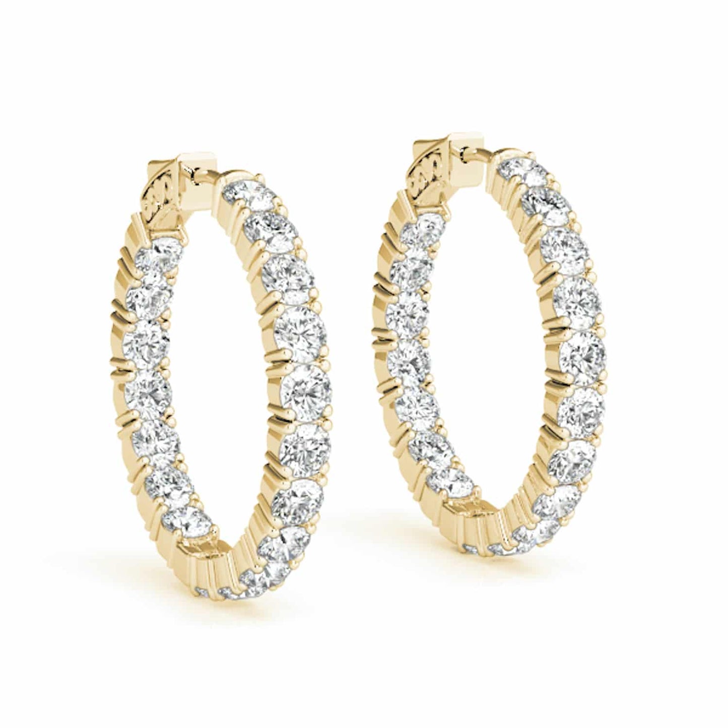 3.6CTW Natural Diamond 14K Gold Inside-Out Hinged Hoop Earrings 22mm