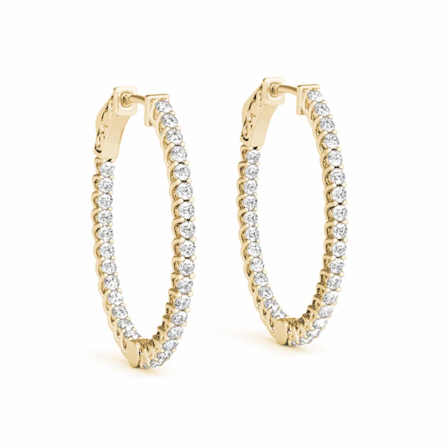 1.20CTW Natural Diamond 14K Gold Inside-Out Oval Huggie Hoop Earrings 30mm