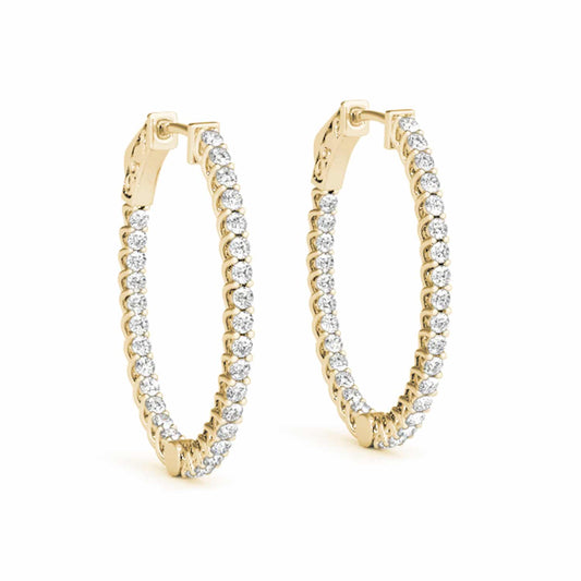 1.20CTW Natural Diamond 14K Gold Inside-Out Oval Huggie Hoop Earrings 30mm