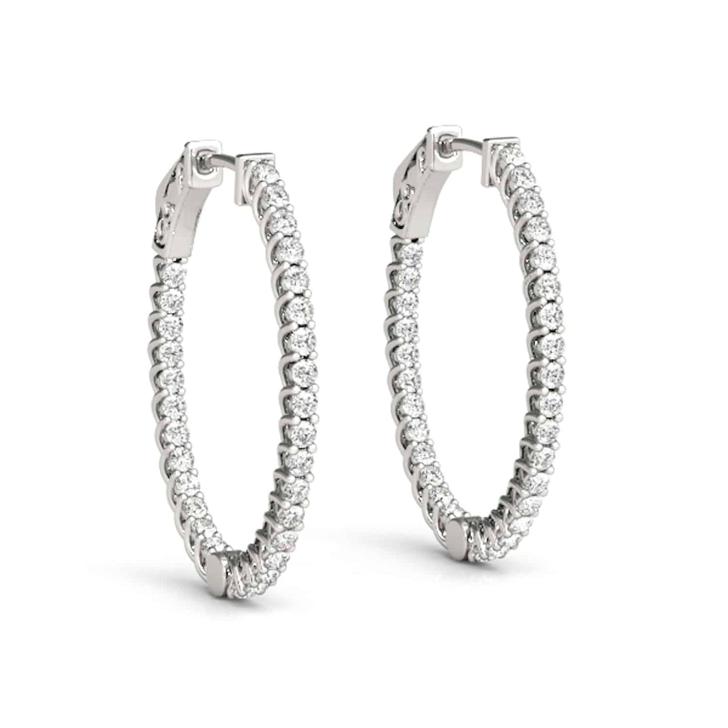 1.20CTW Natural Diamond 14K Gold Inside-Out Oval Huggie Hoop Earrings 30mm
