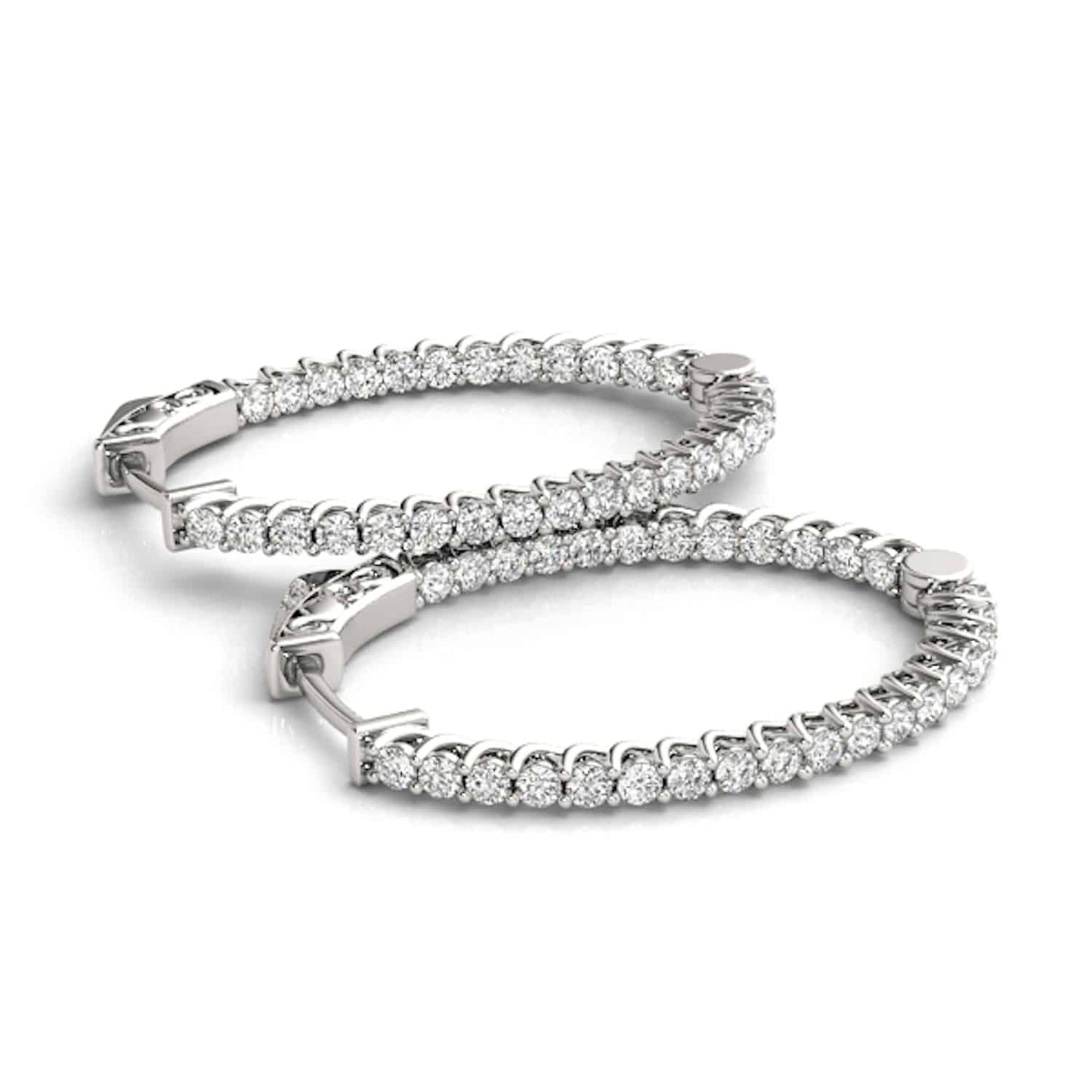 1.20CTW Natural Diamond 14K Gold Inside-Out Oval Huggie Hoop Earrings 30mm