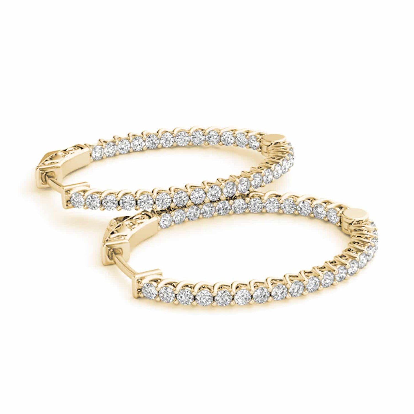 1.20CTW Natural Diamond 14K Gold Inside-Out Oval Huggie Hoop Earrings 30mm