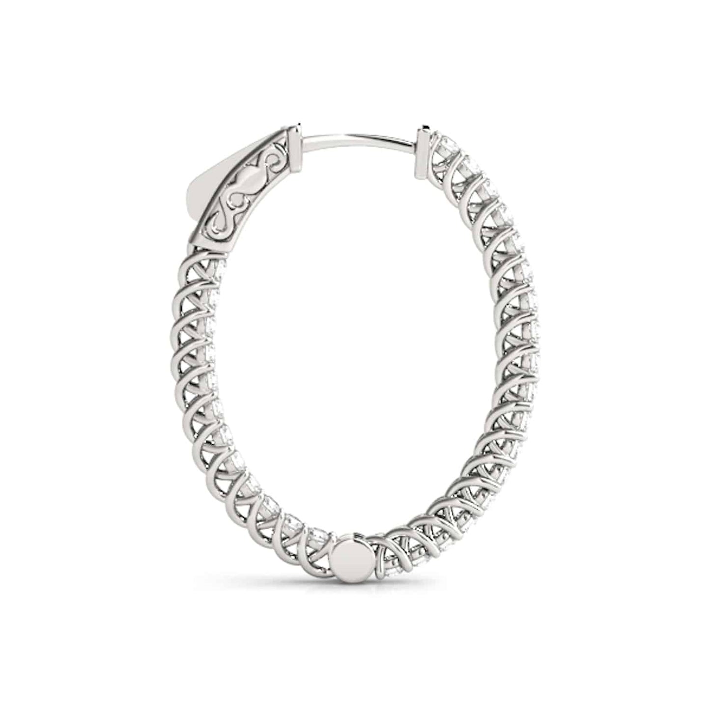 1.20CTW Natural Diamond 14K Gold Inside-Out Oval Huggie Hoop Earrings 30mm