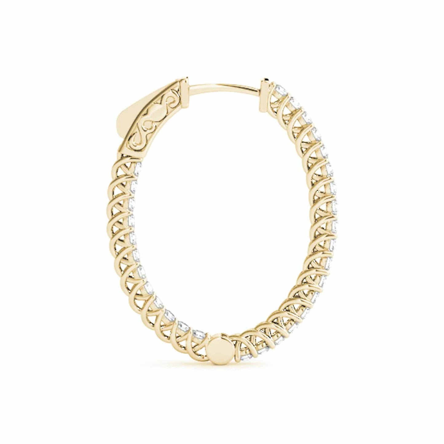 1.20CTW Natural Diamond 14K Gold Inside-Out Oval Huggie Hoop Earrings 30mm