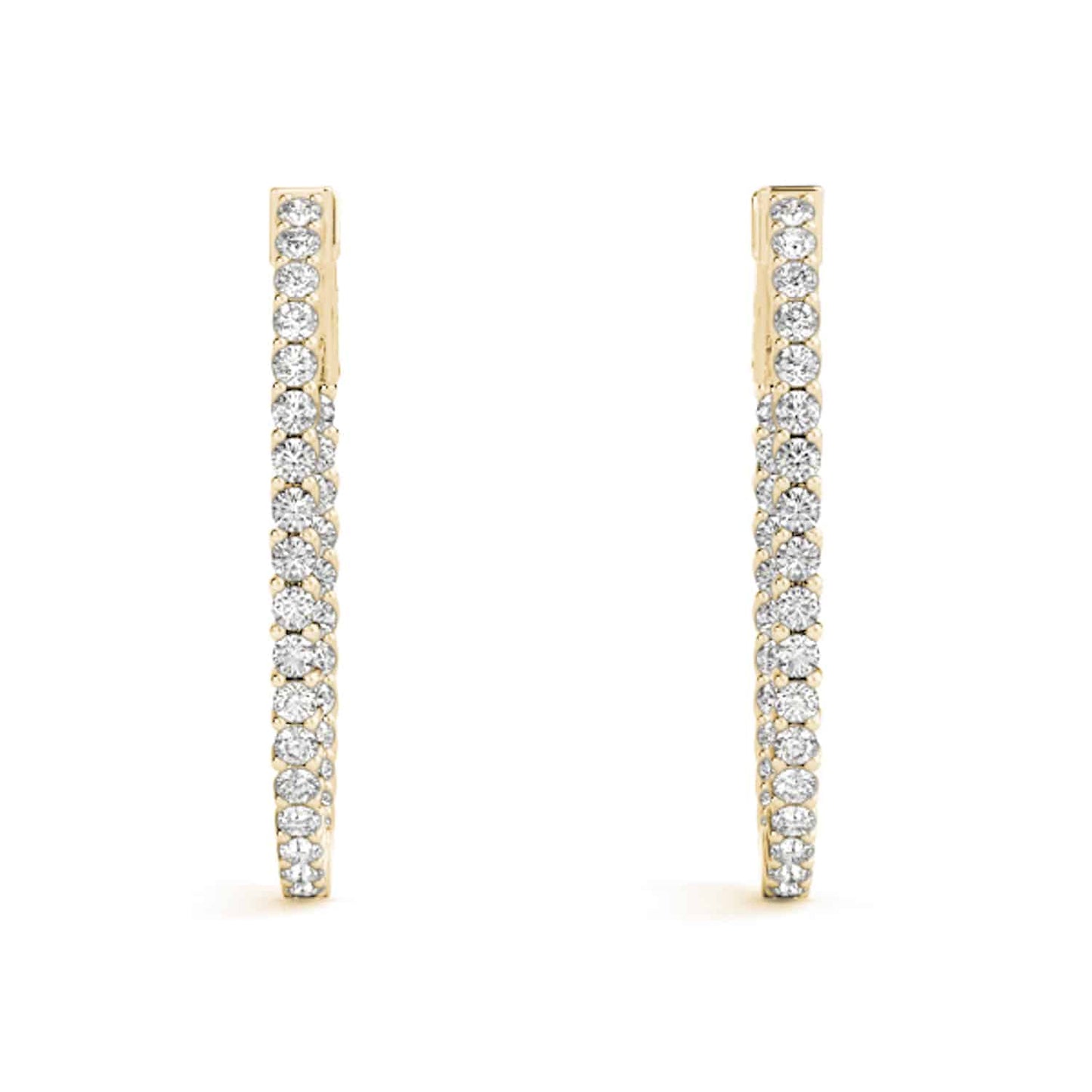 1.20CTW Natural Diamond 14K Gold Inside-Out Oval Huggie Hoop Earrings 30mm
