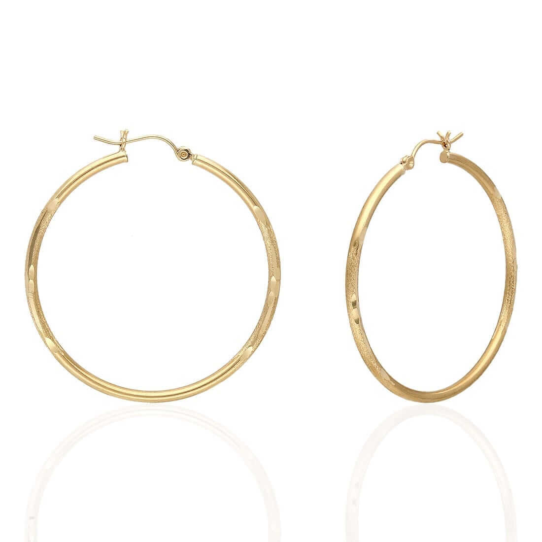 14K Yellow Gold 2mm Diamond-Cut Round Hoop Earrings 22-76mm