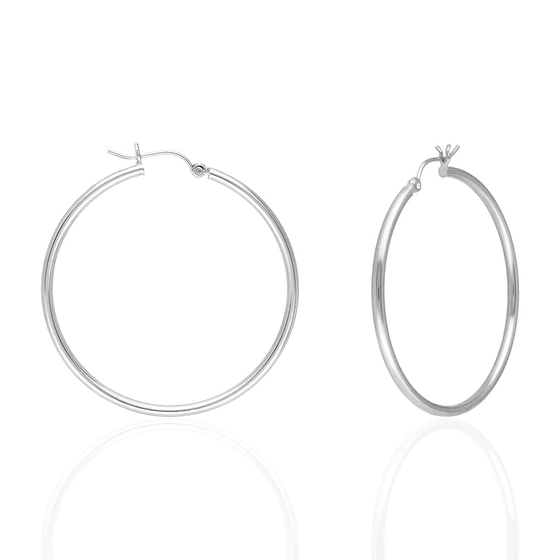 14K Yellow White Gold 2mm Round Hoop Earrings 22mm-76mm