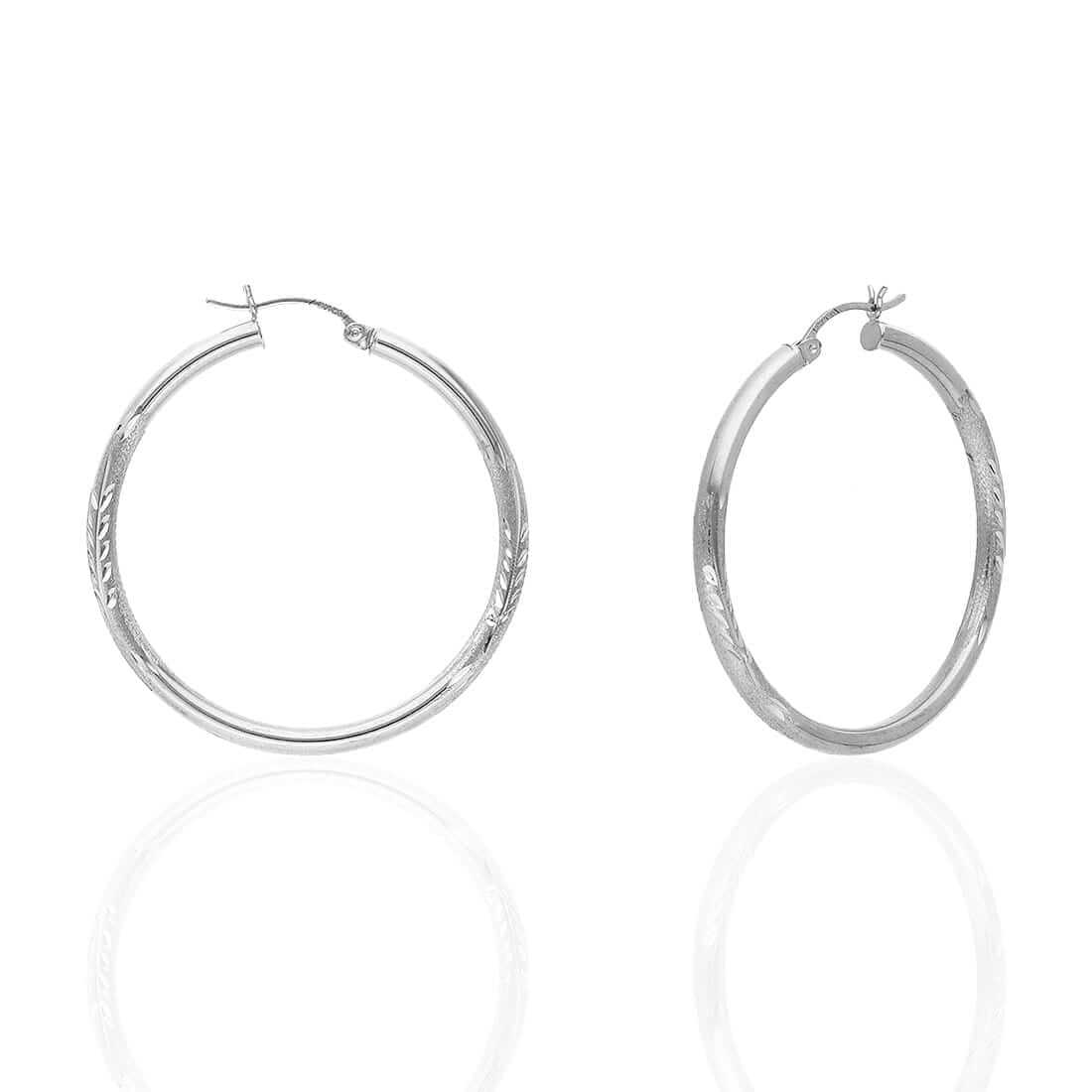14K Solid Yellow & White Gold 3mm Diamond-Cut Finish Hoop Earrings 19-75mm