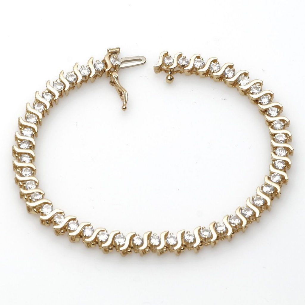 Solid 14K Gold Yellow 4.4Ct Created Diamond Lady’s Tennis Bracelet 7”
