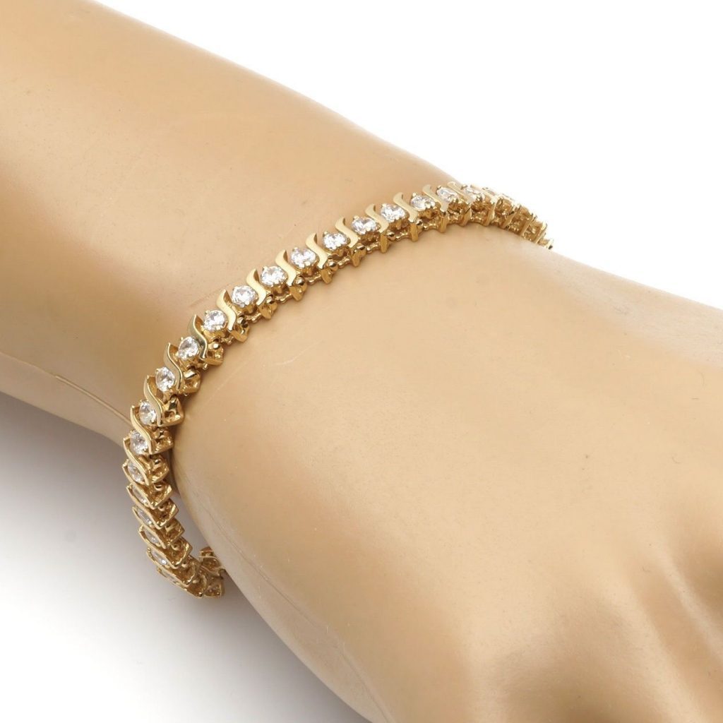 Solid 14K Yellow Gold 4.4Ct CZ Lady’s Tennis Bracelet 7”