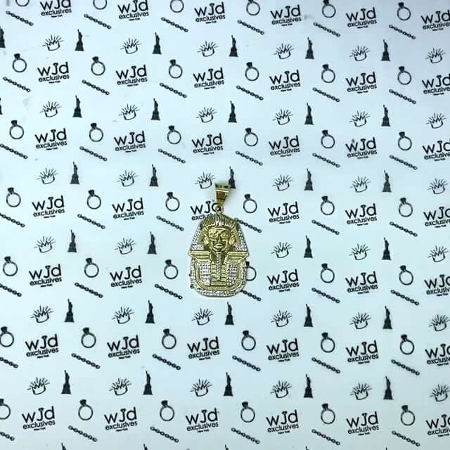 10K Yellow Gold Two Tone Diamond-Cut Pharaoh King Tut Pendant