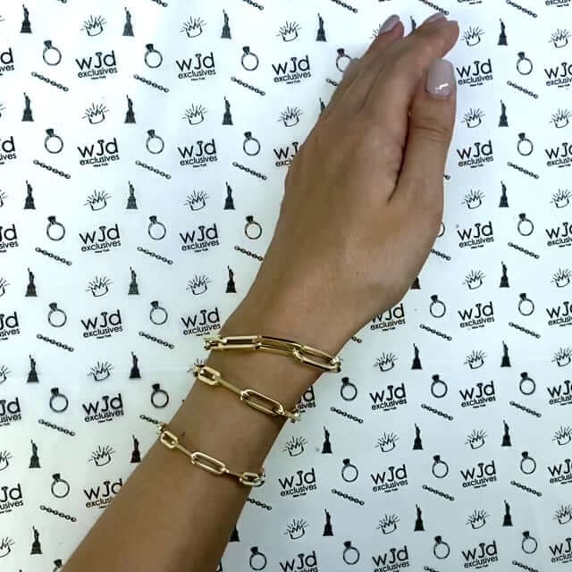 14K Real Gold 4.5mm-6.5mm Elongated Paperclip Bracelet 7.5"