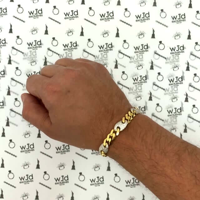 14K Yellow Gold CZ 10mm Miami Cuban Puffed Mariner Anchor Bracelet (Hollow) 8.5"