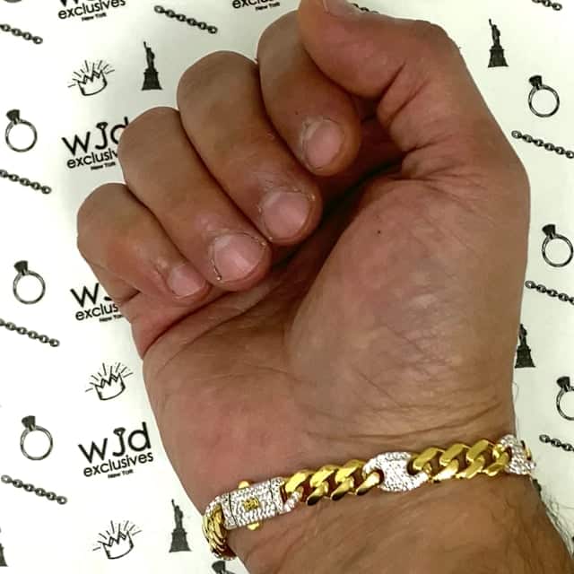 14K Gold Yellow Miami CZ 8mm Pave Mariner Station Bracelet 8"