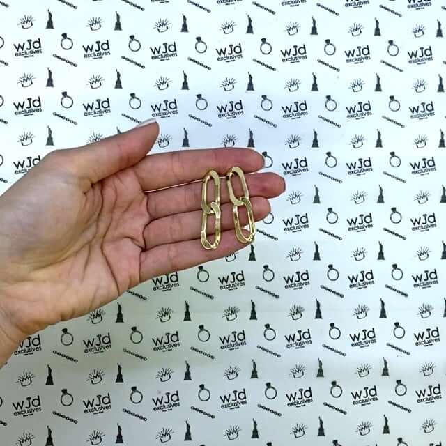 Yellow Gold Over 925 Silver Flat Elongated Paperclip Drop Earrings 41mm