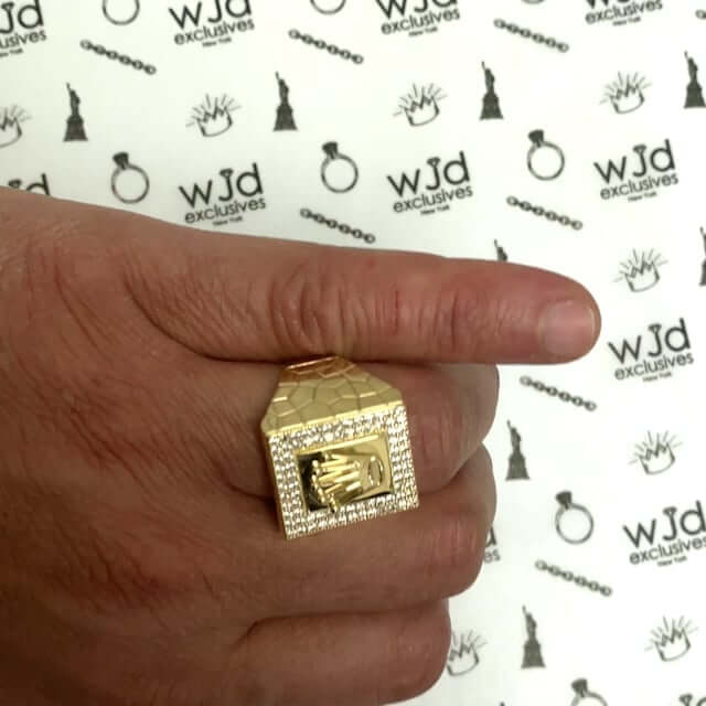 14K Yellow Gold CZ Pave Crown Signet Ring