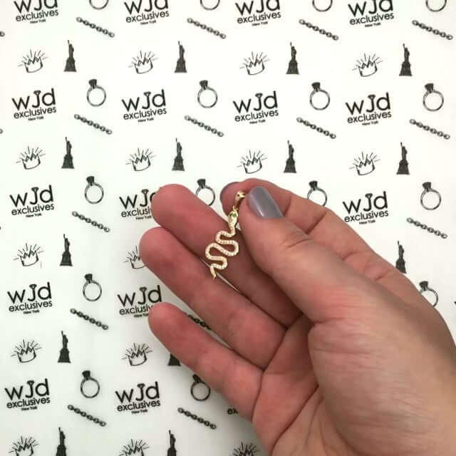 14K Yellow Gold CZ And Emerald Snake Charm Pendant