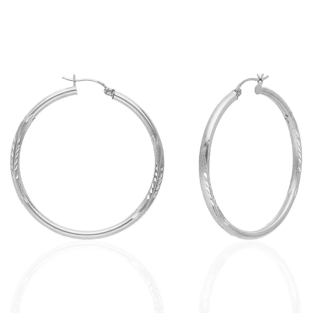14K Solid Yellow & White Gold 3mm Diamond-Cut Finish Hoop Earrings 19-75mm