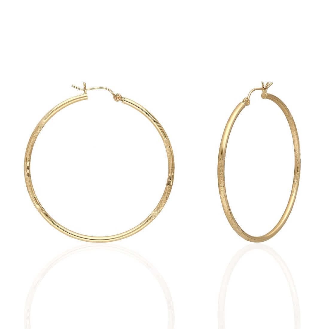14K Yellow Gold 2mm Diamond-Cut Round Hoop Earrings 22-76mm