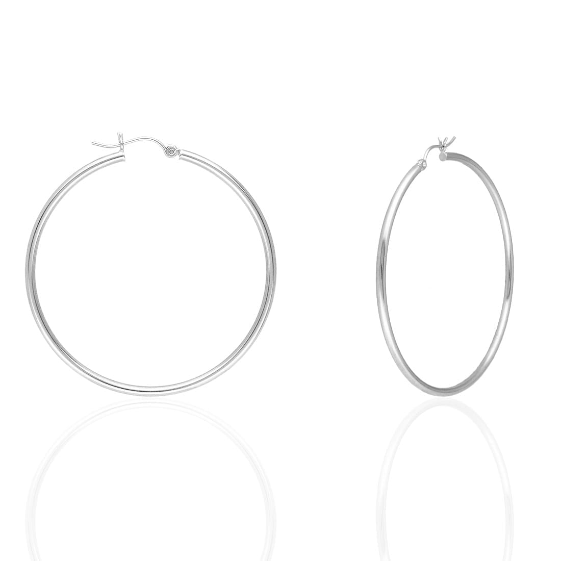 14K Yellow White Gold 2mm Round Hoop Earrings 22mm-76mm